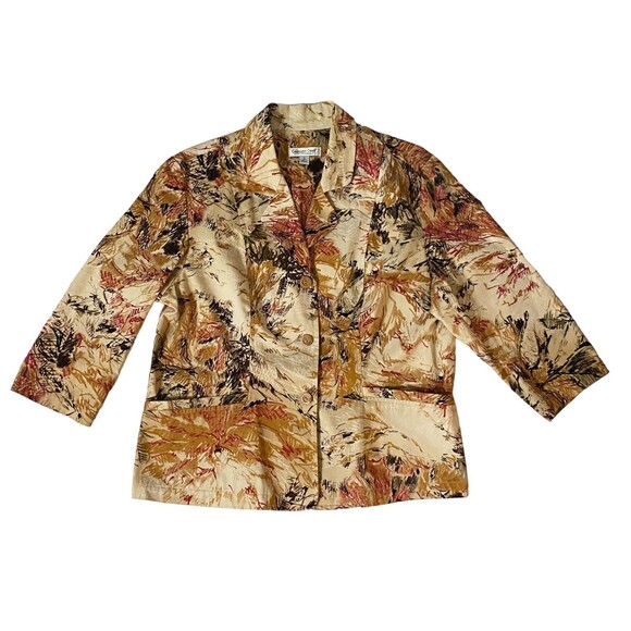 Vintage Coldwater Creek Womens Button Up Blazer Art Print 90's Size XL V Neck - Picture 2 of 11